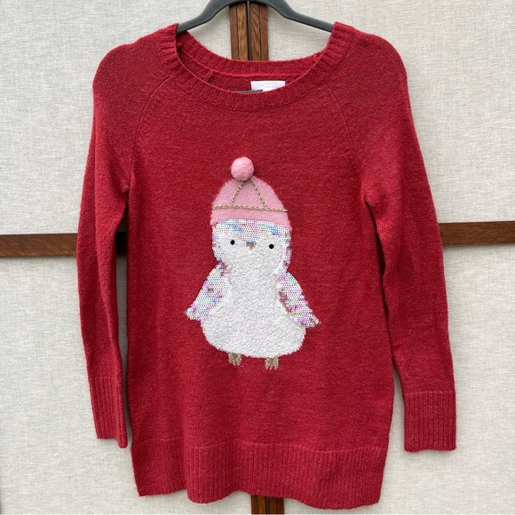 LC Lauren Conrad Sequin Penguin Shimmer Red Winter Tunic Sweater - XS - Picture 4 of 10